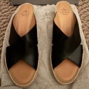Aquatalia Marina Black Calf Leather Espadrille Wedge Sandal Size 11